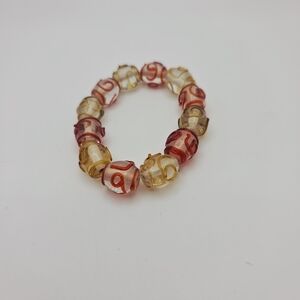 Handmade Czech Glass Lampwork Bracelet - Clear Orange Barrel Beads